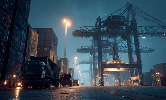 workers handling cargo at container terminal
